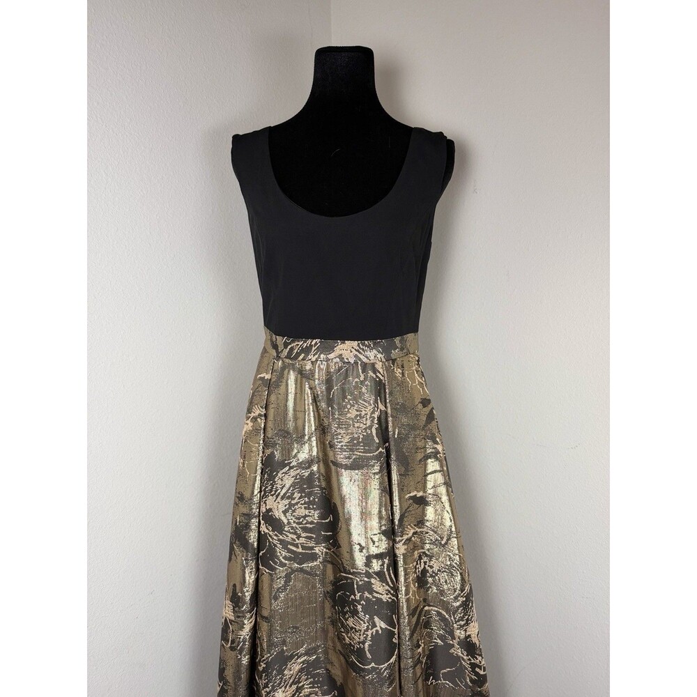 Aidan Mattox Adrianna Papell Dress Size 6 Black Gold Metallic Jacquard Gown - Picture 3 of 11